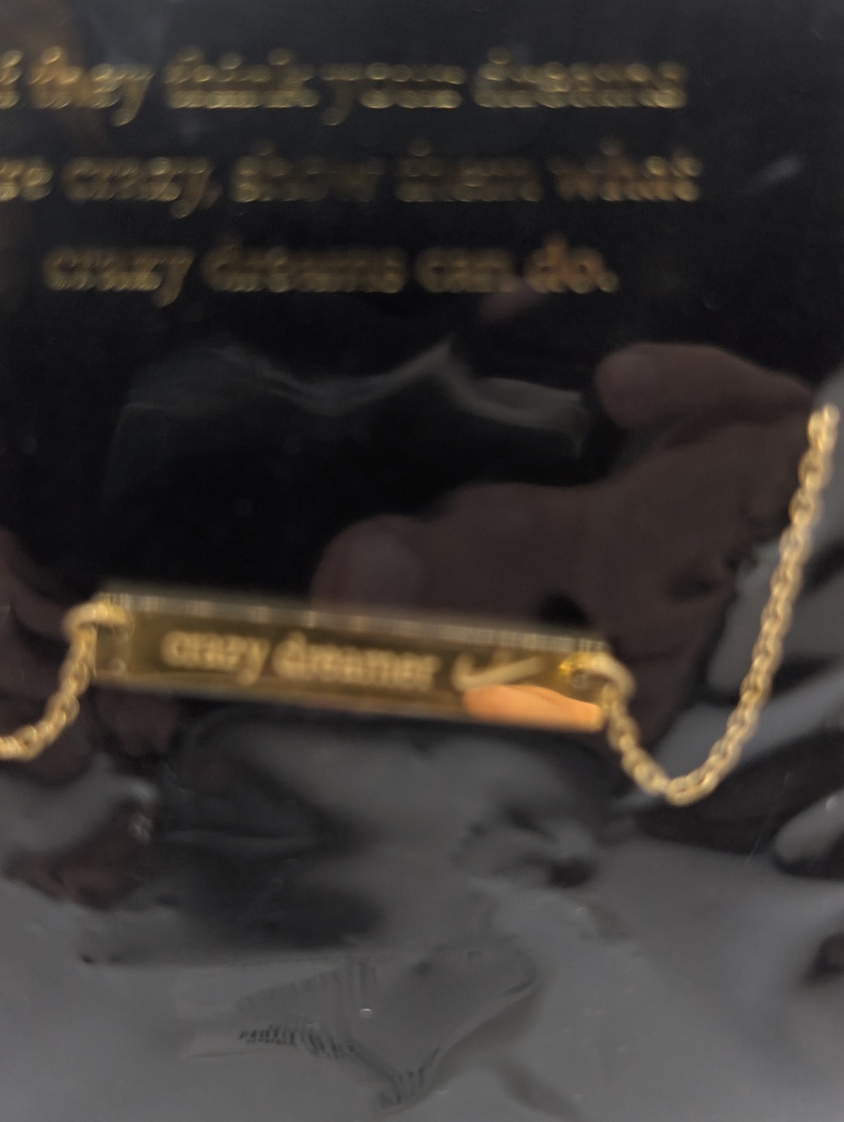 Nike Crazy Dreamer Bar Pendant Necklace Gold Tone