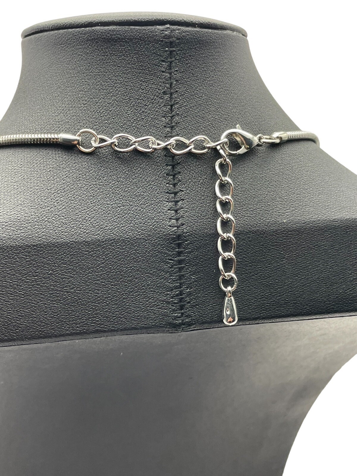 Open Heart Shiny Silver Tone Link Collar Necklace Adjustable Modern Contemporary