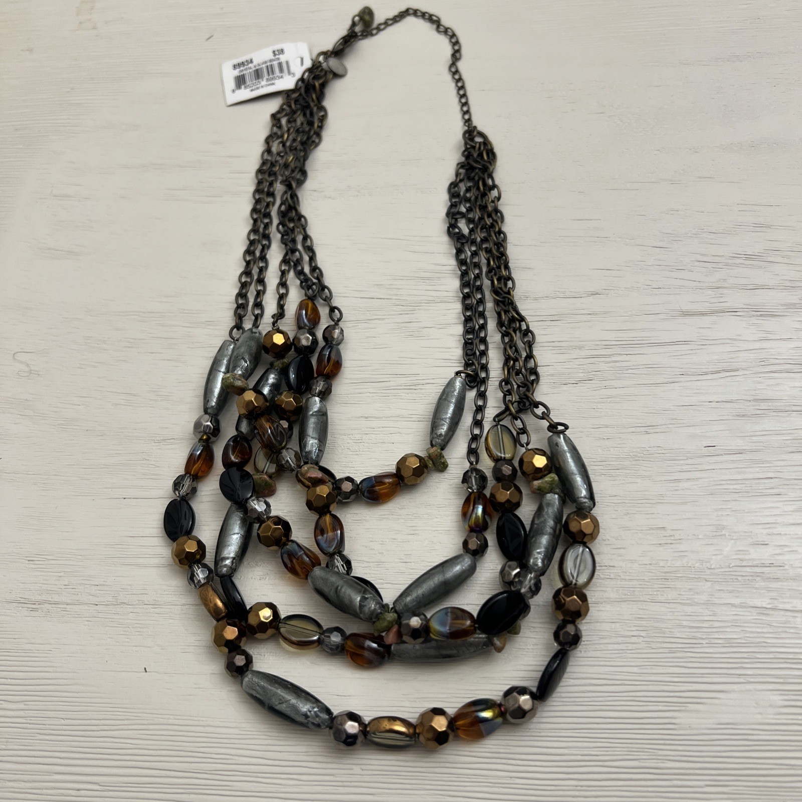 Cookie Lee S 5 layered Glass Beaded, Chain Necklace and Gemstone Chips