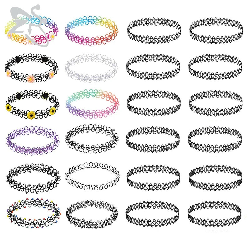 ZS 12Pcs Vintage Stretch Choker Necklace Lady Girl Tattoo Choker Necklace Punk R
