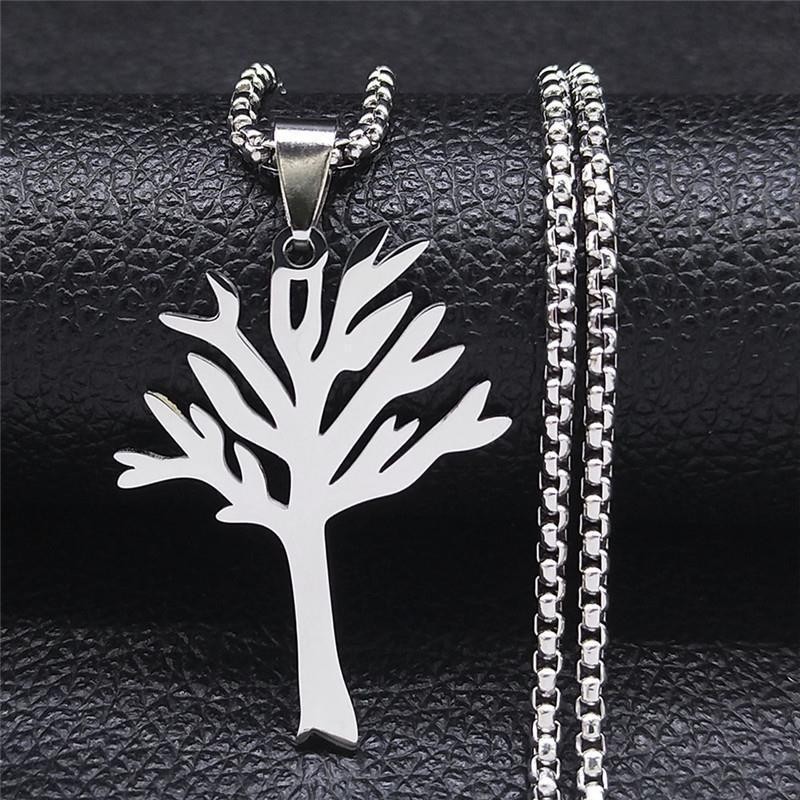 Silver Tree of Life Necklace Stainless Steel Pendant Men Women Jewelry Gift