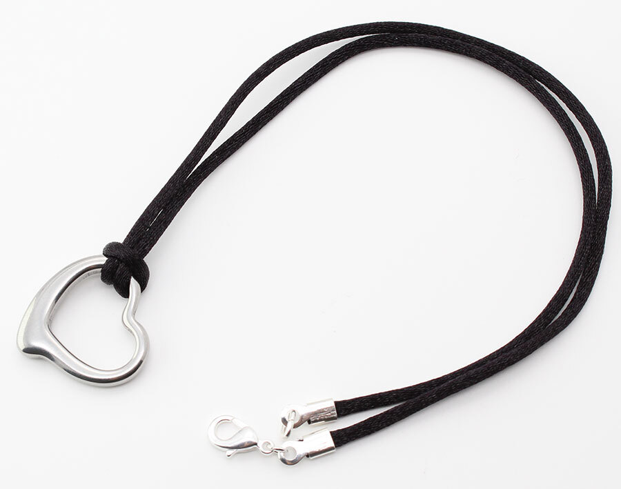 Stainless Steel Heart Pendant Necklace with Satin Silk Cord – 16″ to 30″