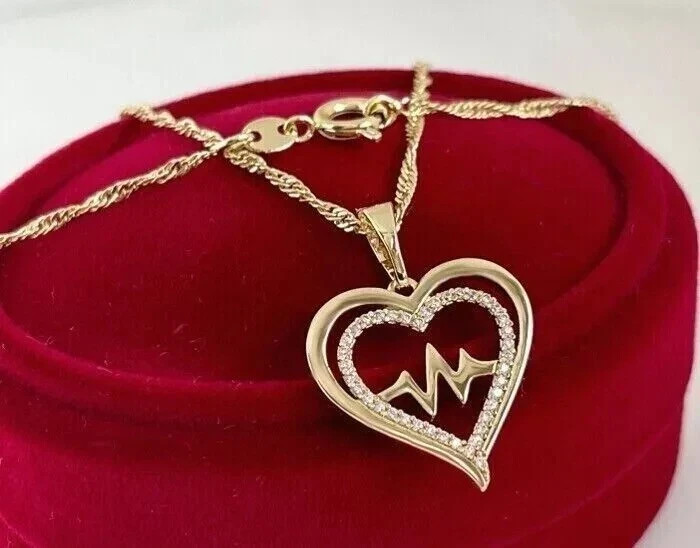 Women Heart Pendant Necklace Round Cut Simulated Diamond 14K Yellow Gold Plated