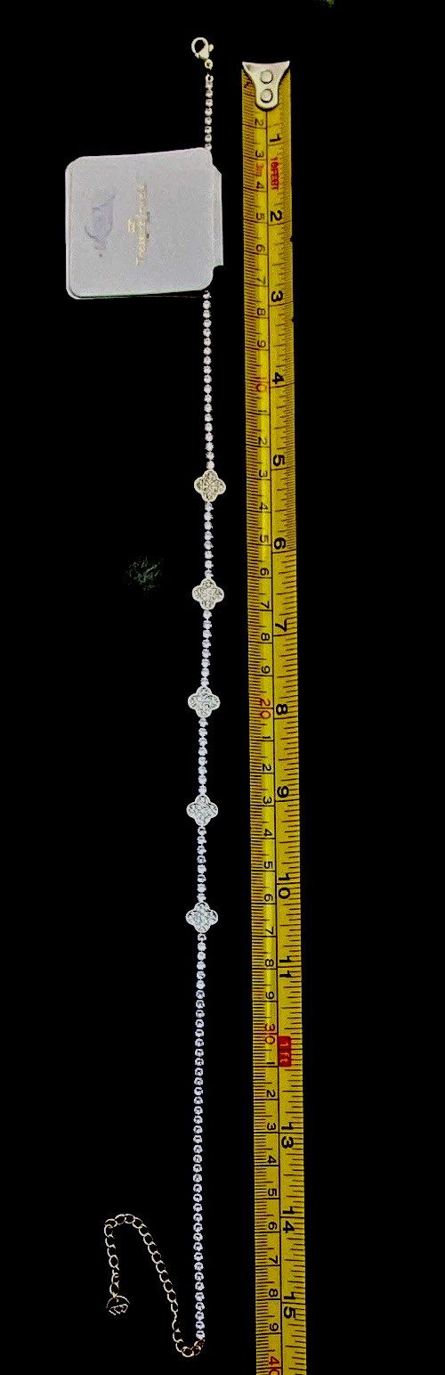 Treasure Jewels Gold Tone 5 Clover Station Necklace White Pavé CZ Alhambra Style