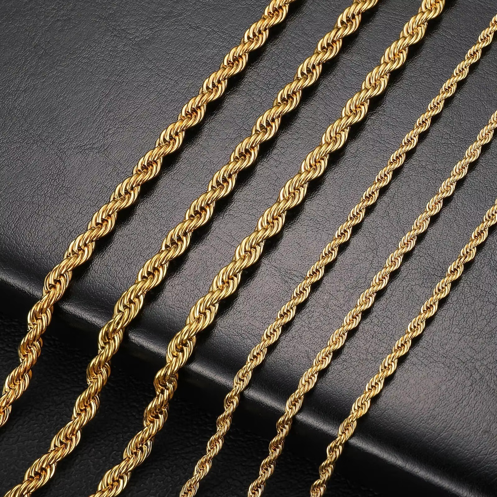 Stainless Steel Twisted Rope Chain Gold Plated Necklace Men Women