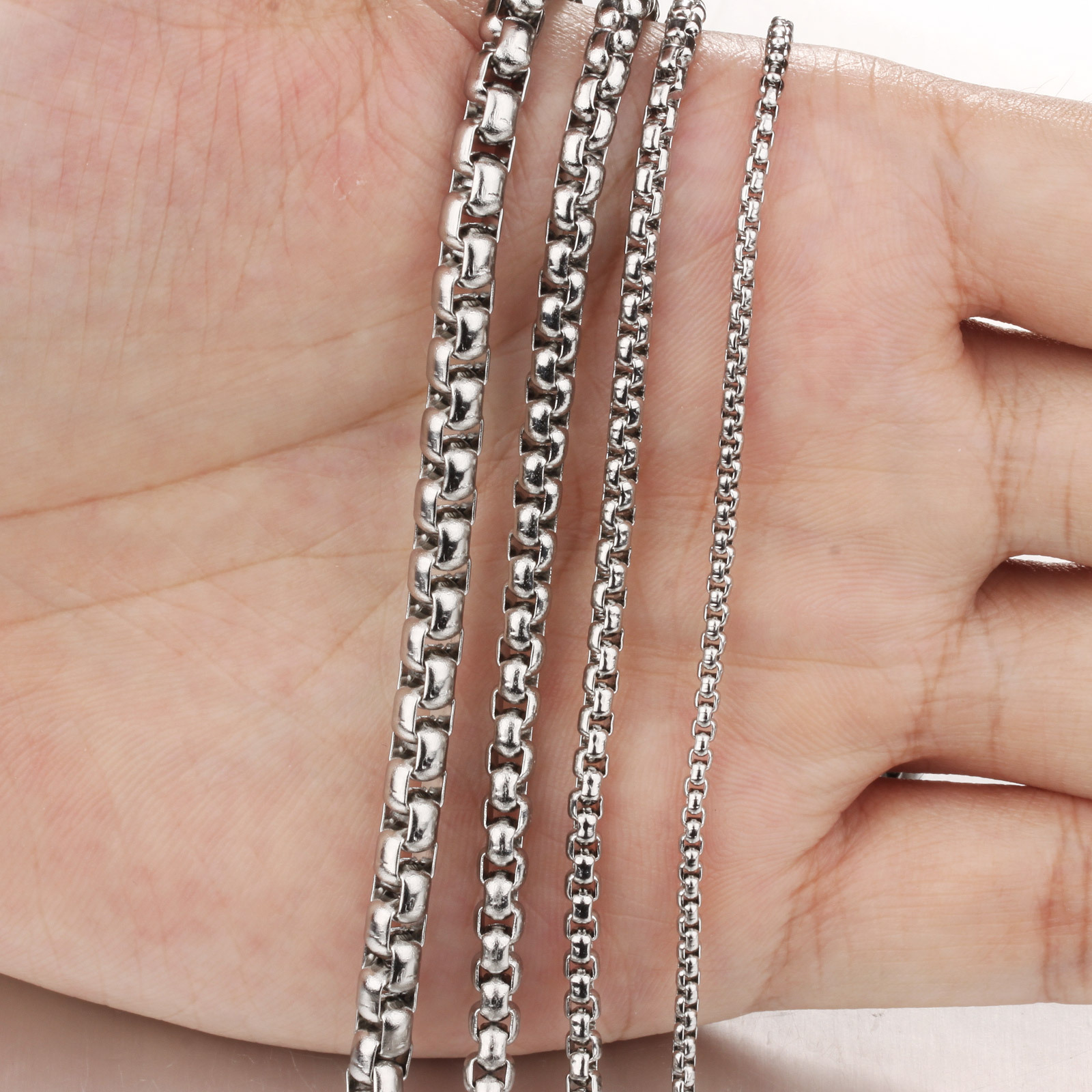 18-32” Lot 5x Silver Fashion Stainless steel Chains Round Rolo chain Necklace