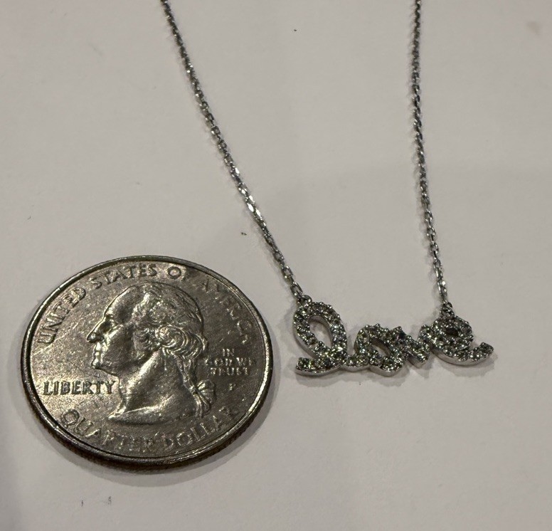 WORD “LOVE” NECKLACE PENDANT LAB CREATED DIAMONDS 925 STERLING SILVER 16”