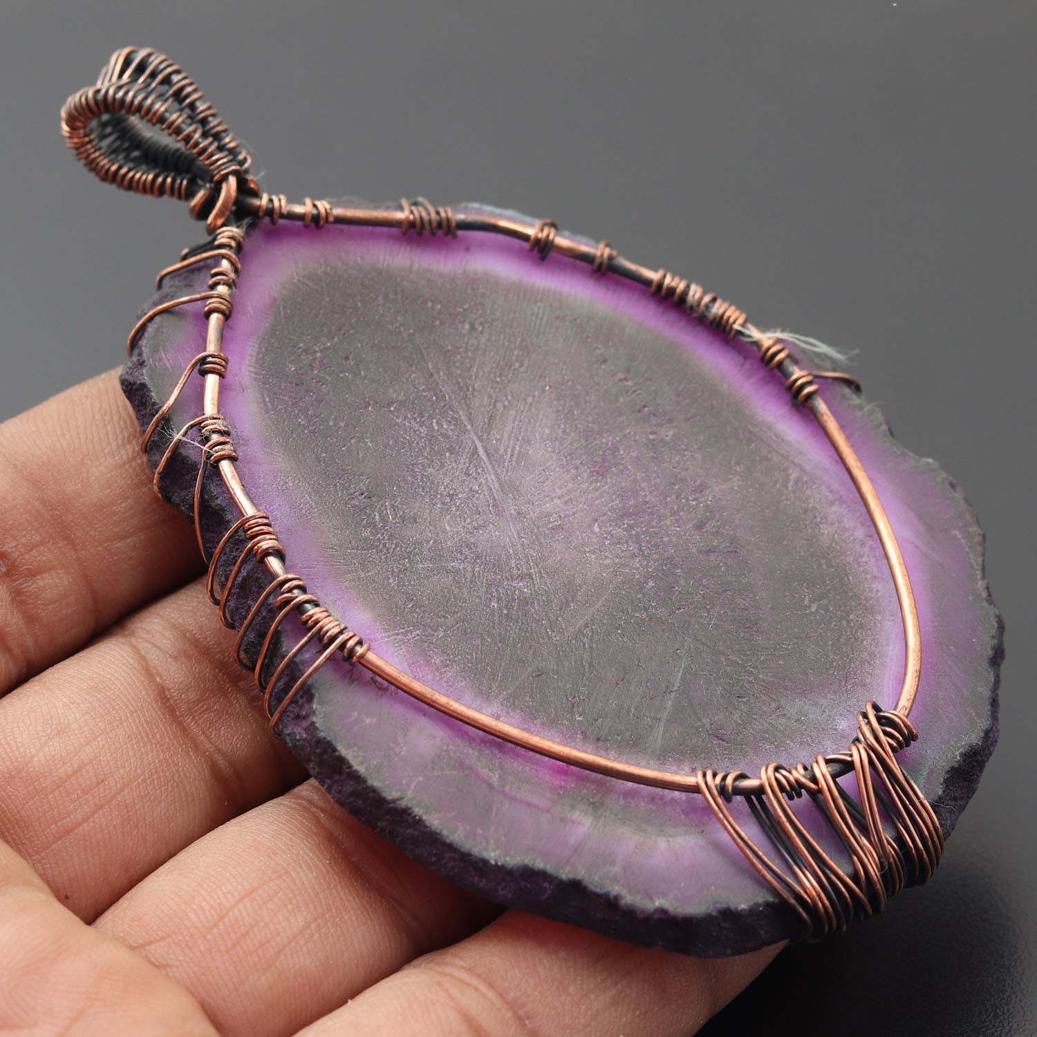 Solar Slice Gemstone Copper Wire Wrapped Handmade Pendant Jewelry Gift For Her
