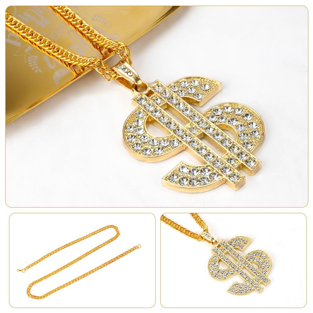 Hip Hop Gold Chain Fake Dollar Sign Pendant Necklace for 80’s 90’s Outfit