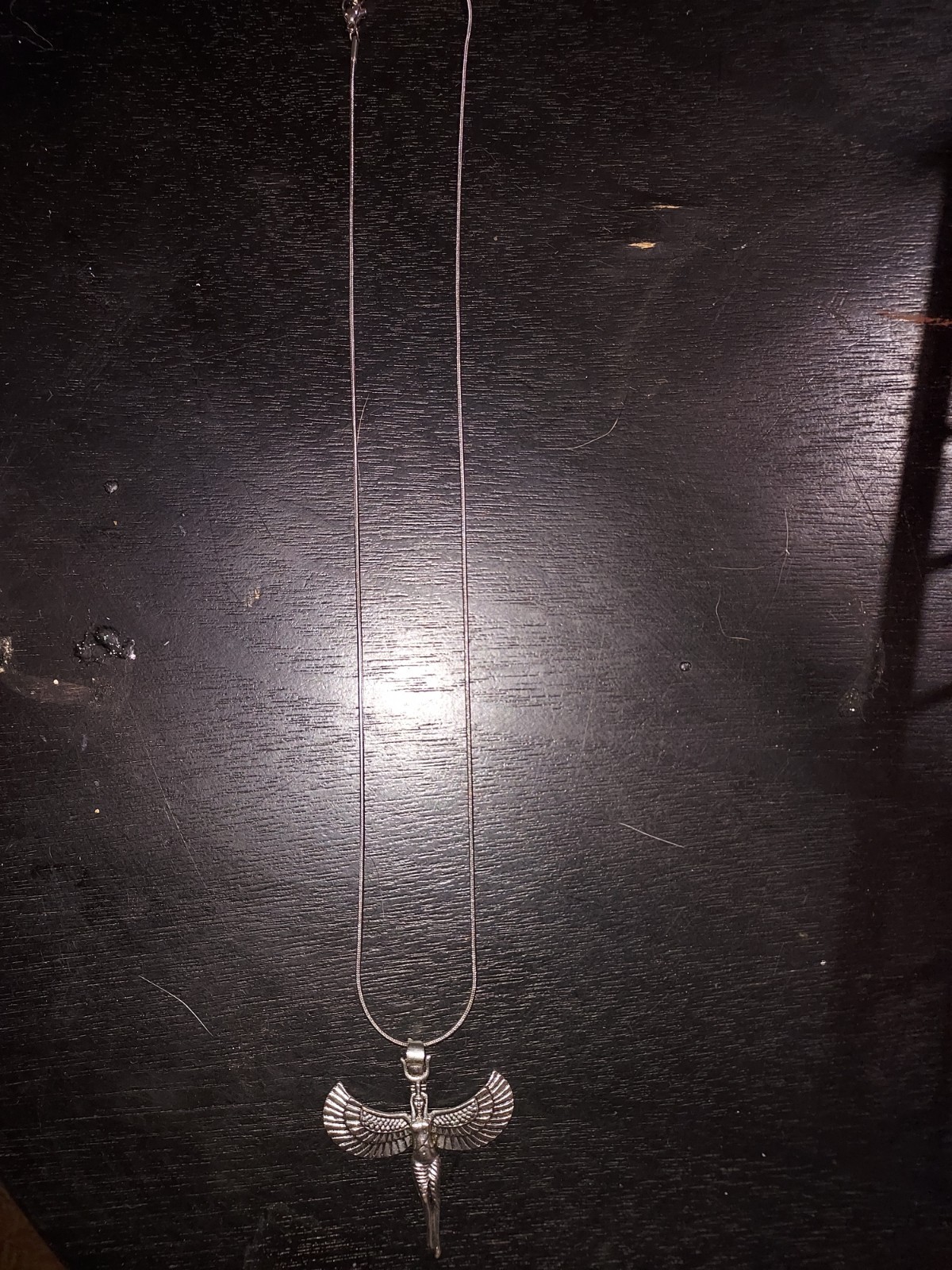 Isis Goddess Pendant Necklace Egyptian Winged Amulet Silver Chain Mythology