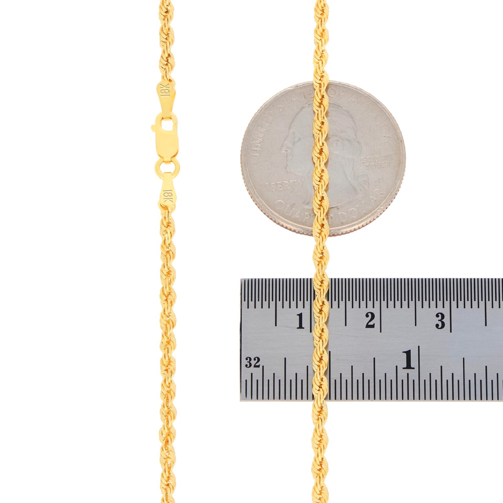18K Yellow Gold Solid Mens 2.5mm Diamond Cut Rope Chain Italian Necklace 24″