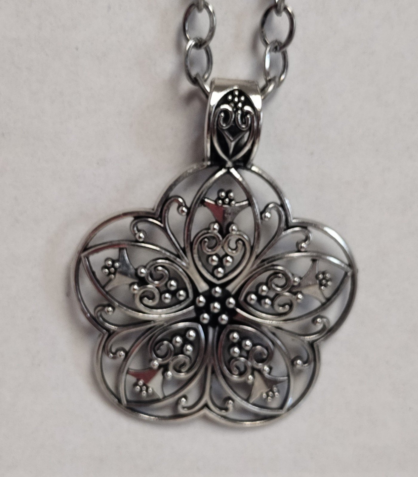 Large Floral Pendants on 24 Inch Silver Tone Necklaces Lot of 2