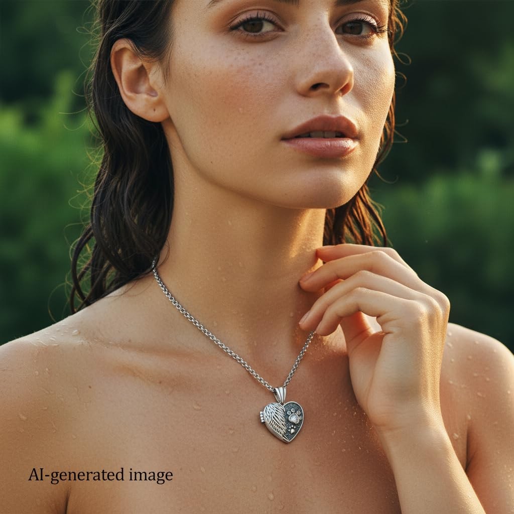 925 Sterling Silver Heart Dog Paw Locket Necklace,That Holds Pictures Persona…