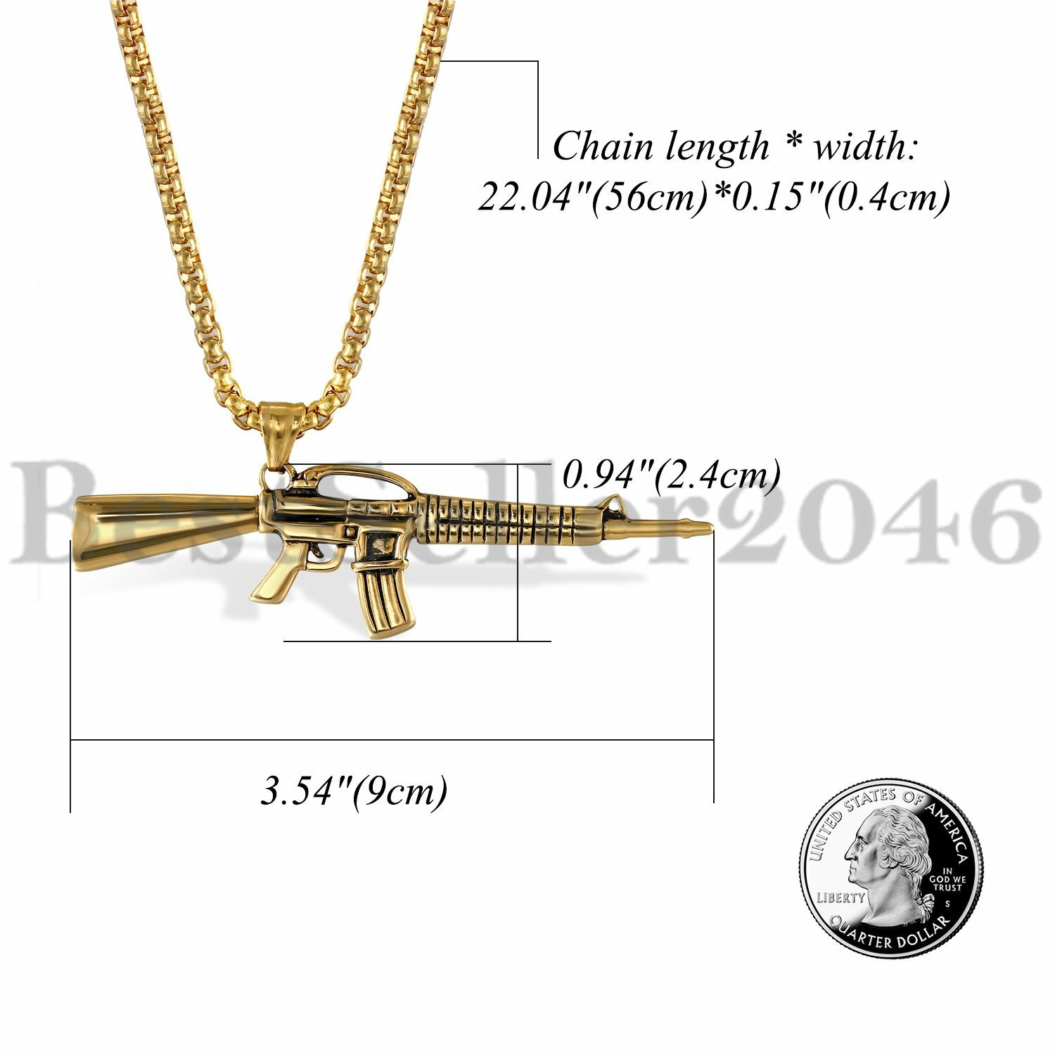 Mens Boys Stainless Steel Rifle Gun Military Army Jewelry Pendant Necklace 22″