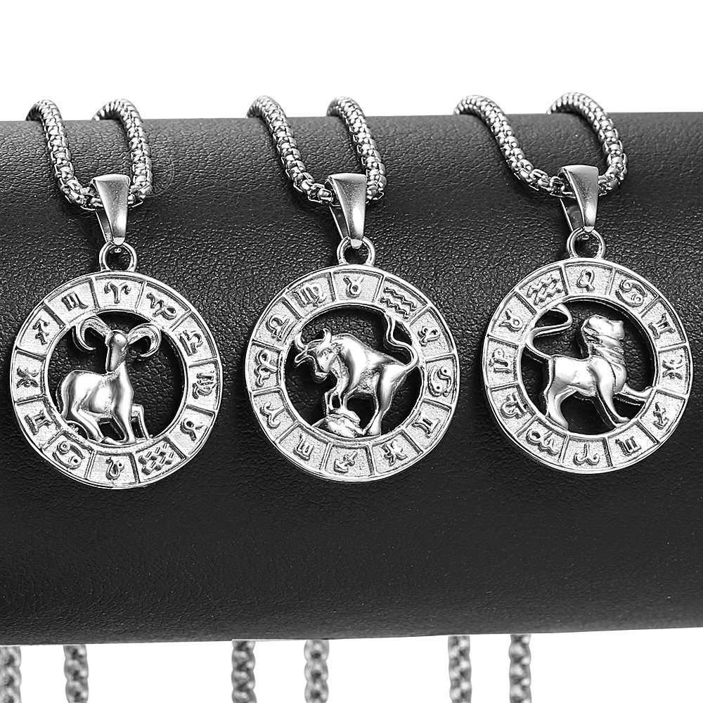 Silver/Gold Plated 12 Zodiac Signs Constellation Link Necklace Pendant Women Men