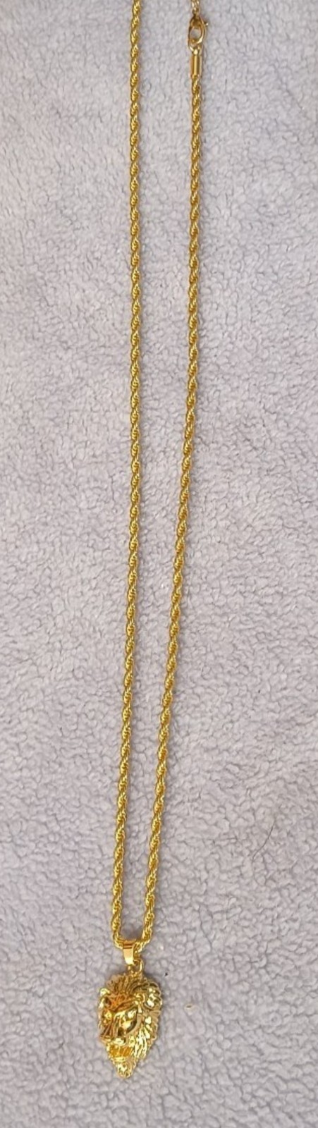 14k Gold rope chain necklace 24″ in W/ Iced Out lion head pendant #8
