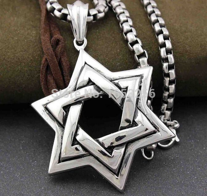 20”-32” Stainless steel Large jewish star of David Necklace Pendant Rolo Chain