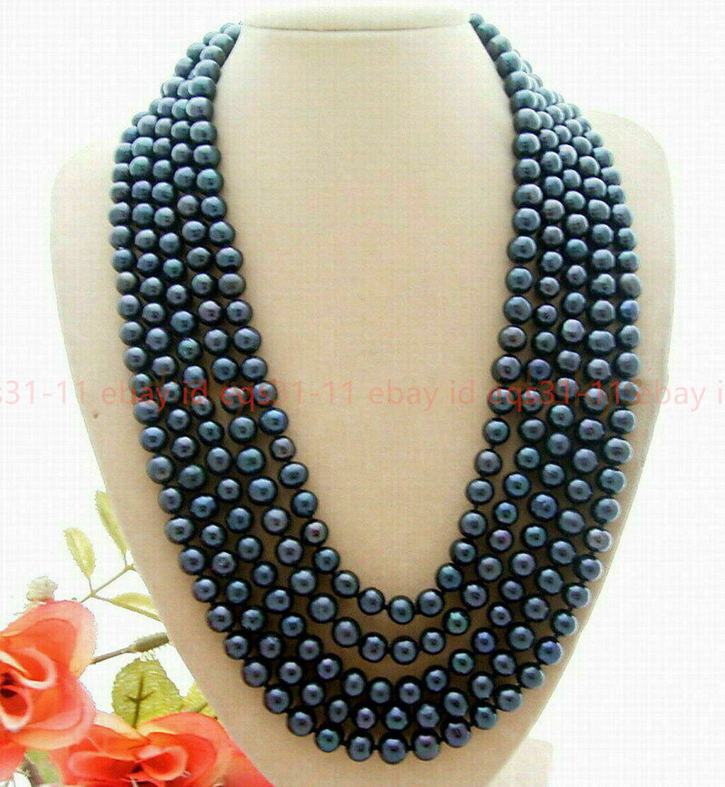Charming 7-8mm Natural Tahitian Peacock Black Pearl Necklace Long 36-100 Inches