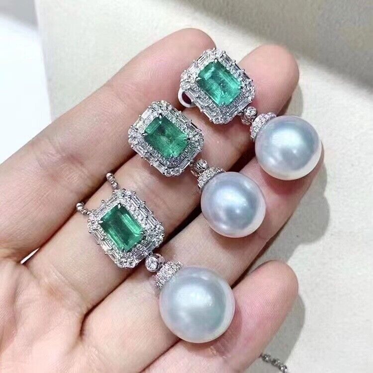 Gorgeous AAA 10-11mm South Sea White Round Pearl Pendant Earring Set 925s…