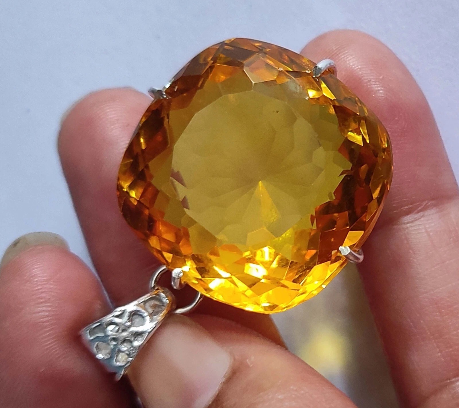 Natural 925 Solid Silver Pendant Yellow Color Cushion 95 Ct+ Loose Gemstone