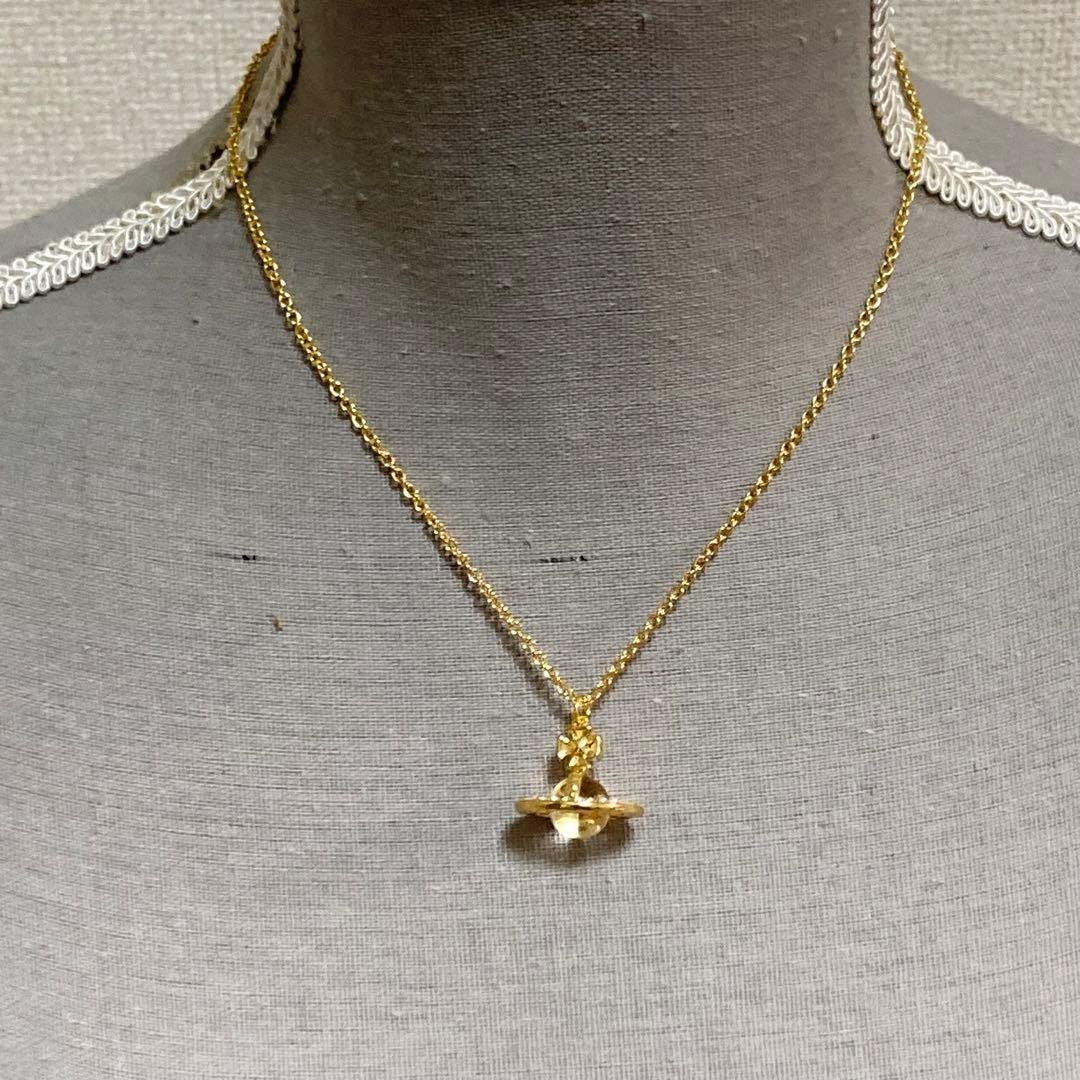 Vivienne Westwood Necklace Rhinestone Small Orb Gold w/drawstring