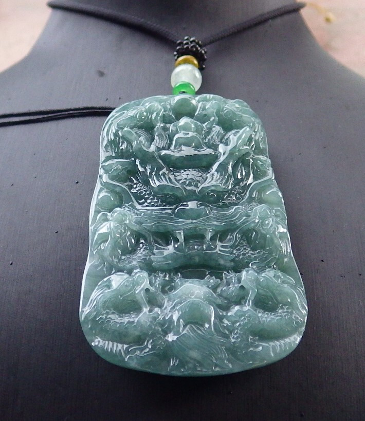 Certified Icy Green Burma 100% Natural A Jade jadeite Pendant 9 Dragon 九龙 676682
