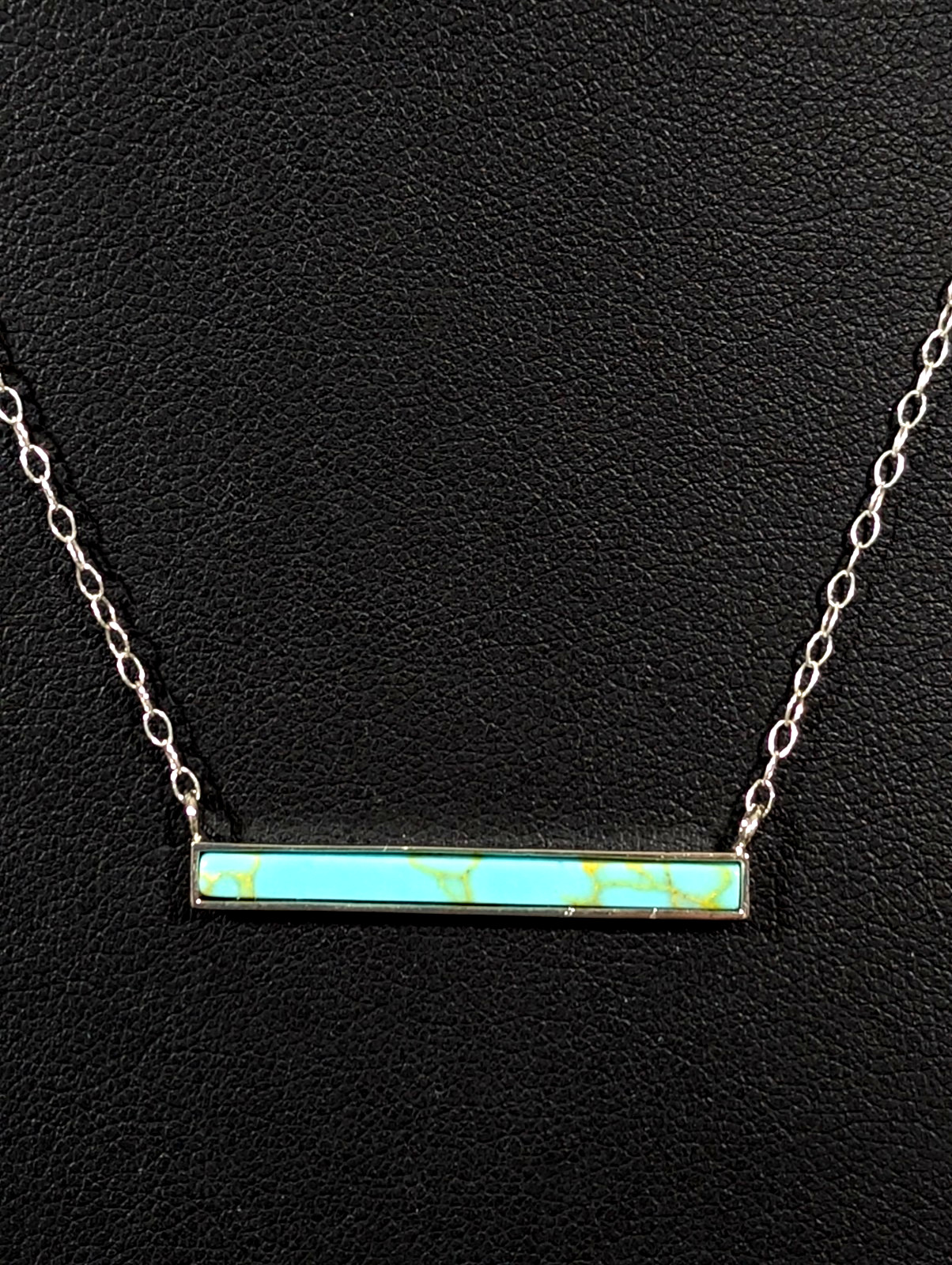 Beachy Boho Coastal Chic Faux Turquoise Bar Chain Necklace Silver Tone 18 in