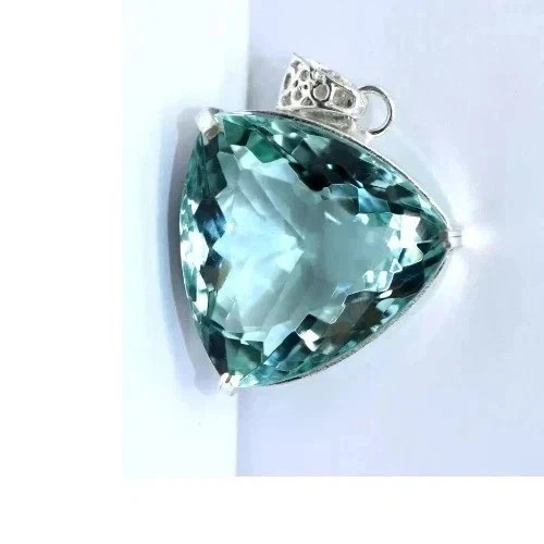Natural 57.45 Ct Brazilian Trillion Aquamarine Topaz Pendant 925 Silver Gemstone