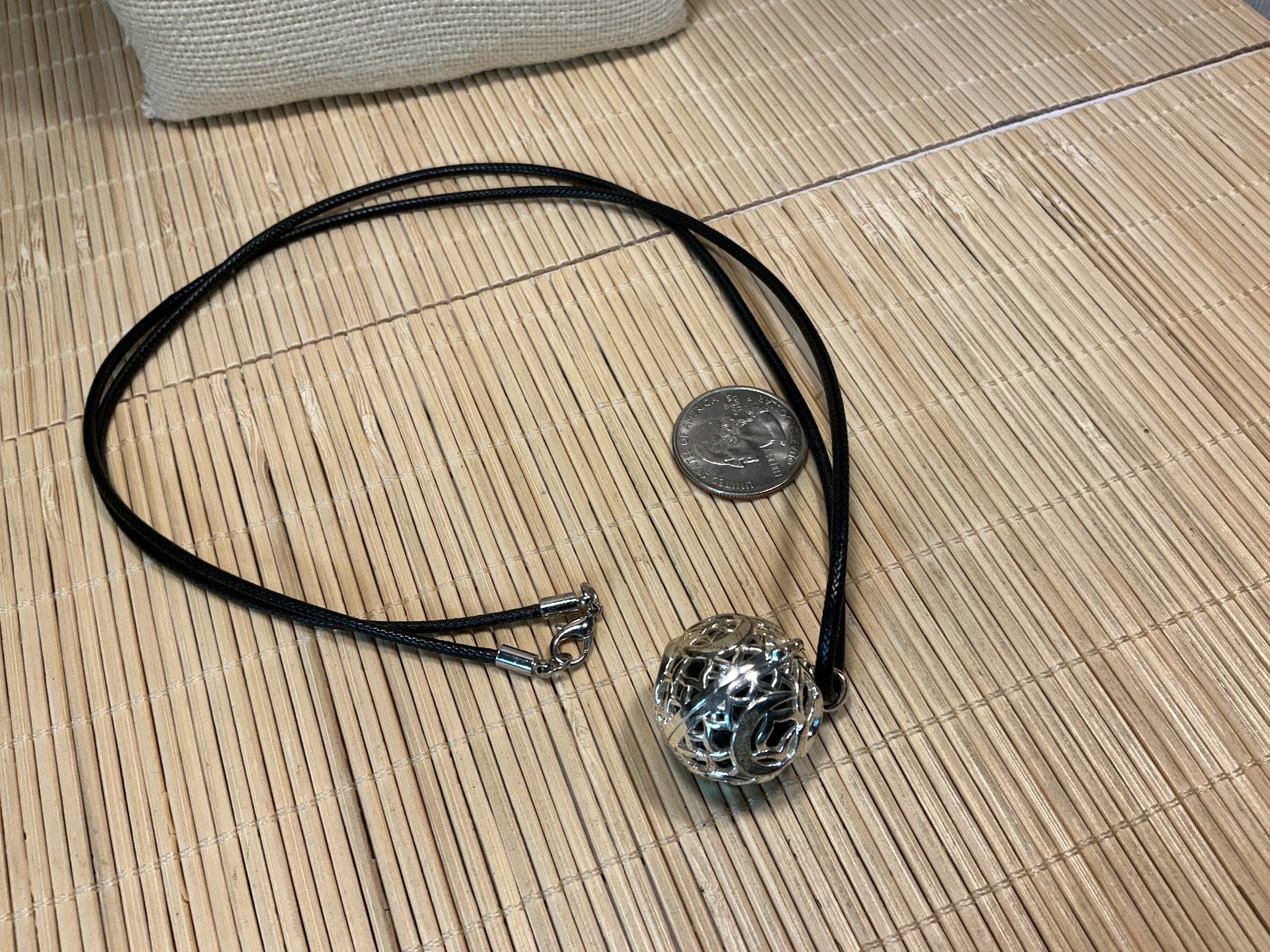 Lava Rock Necklace Harmony Ball Black Cord Silver Tone Pendant Lot 106B