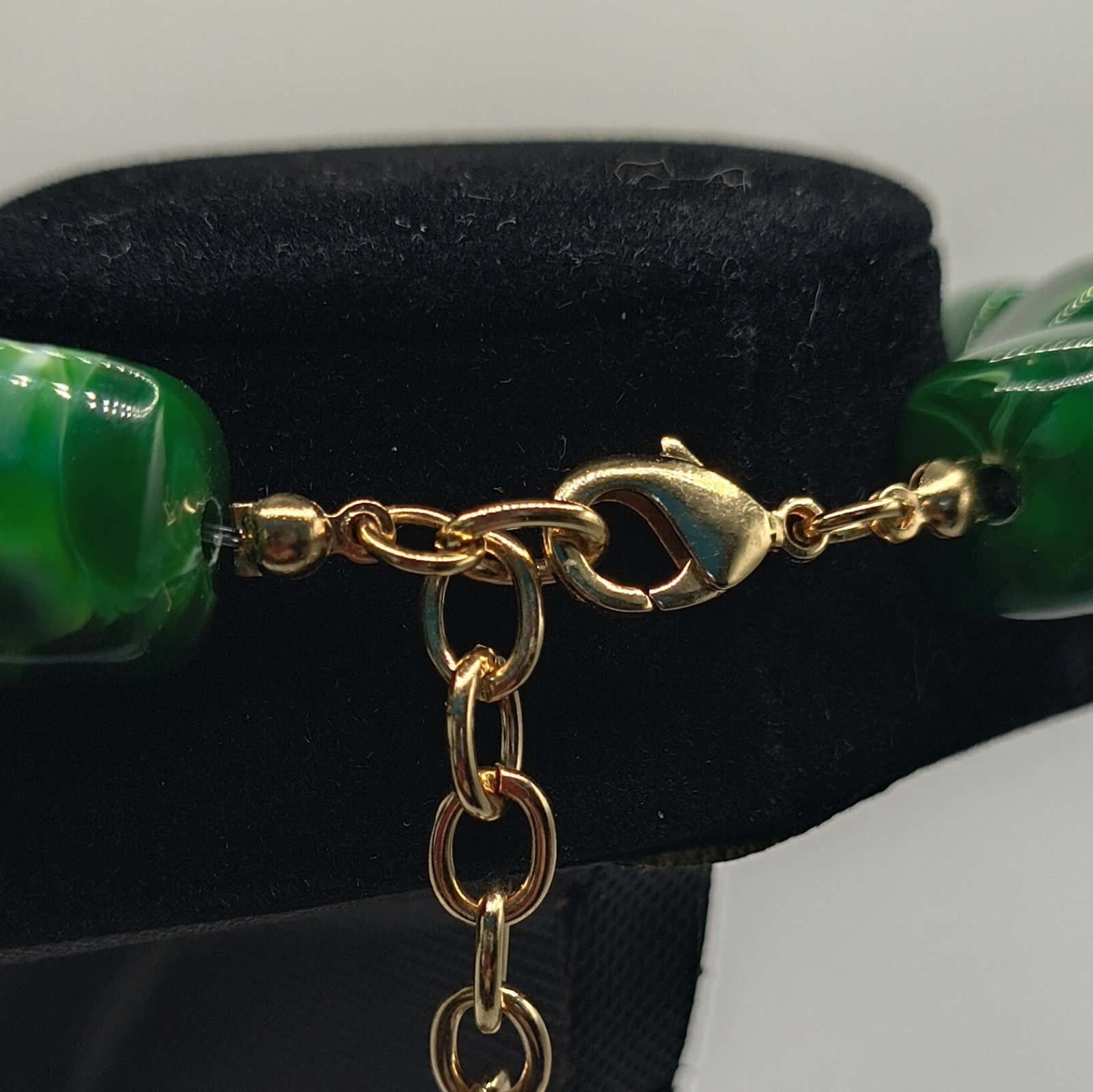 Green Beaded Statement Necklace Gold Tone Square Simulated Adjustable Lobster