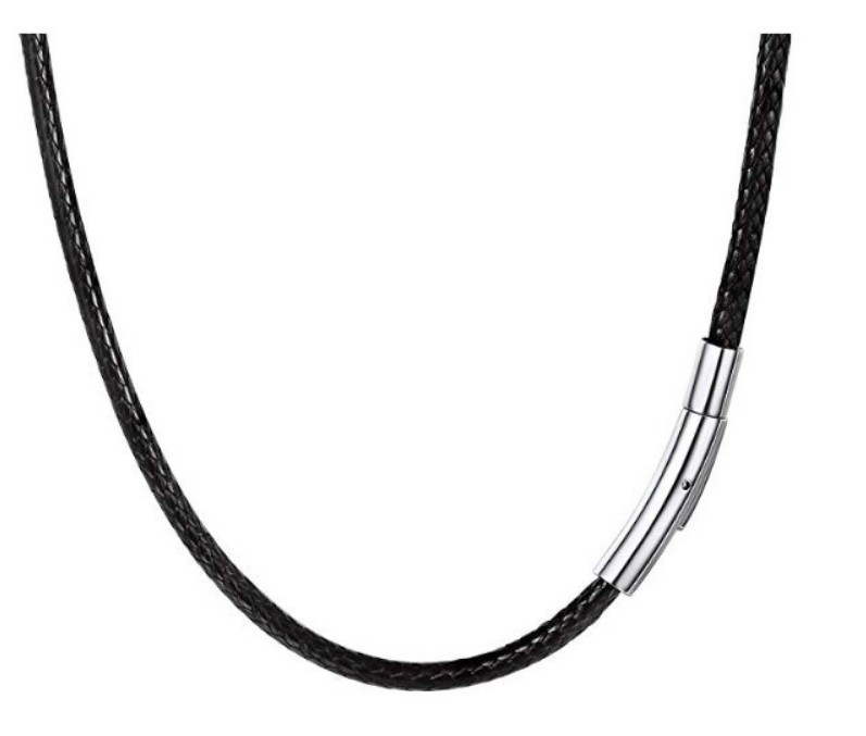 2mm Black Rope Leather Cord Chain Necklace Stainless Steel Clasp 12-34inch