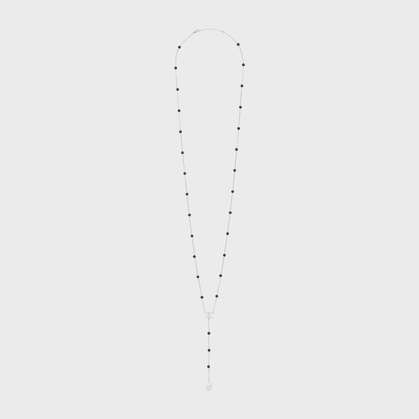 CELINE 1050$ Long Necklace Triomphe – Brass With Rhodium Finish And Onyx