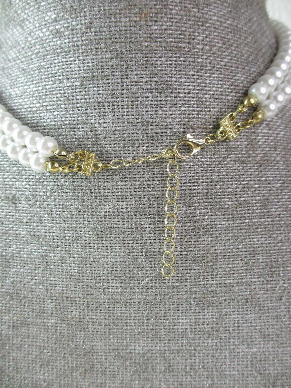 Pearl Teardrop Choker Necklace Rhinestone Pendant Bridal Victorian Elegant 15in