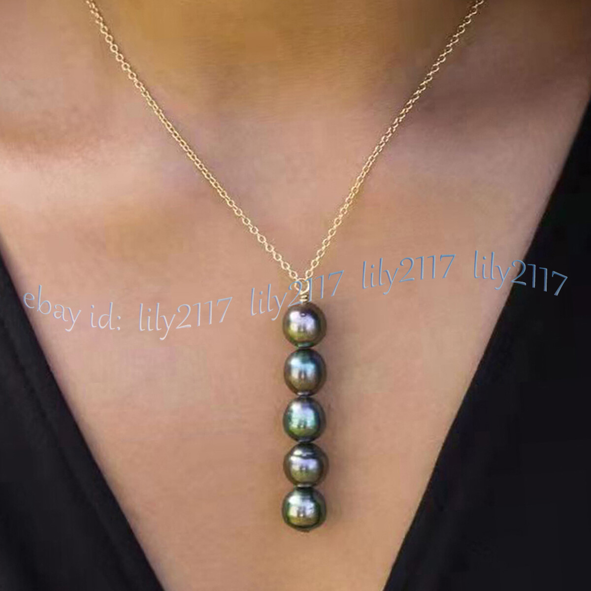 Natural 8-9mm Black Freshwater Baroque Pearl Pendant Necklace Gold Chain 18”
