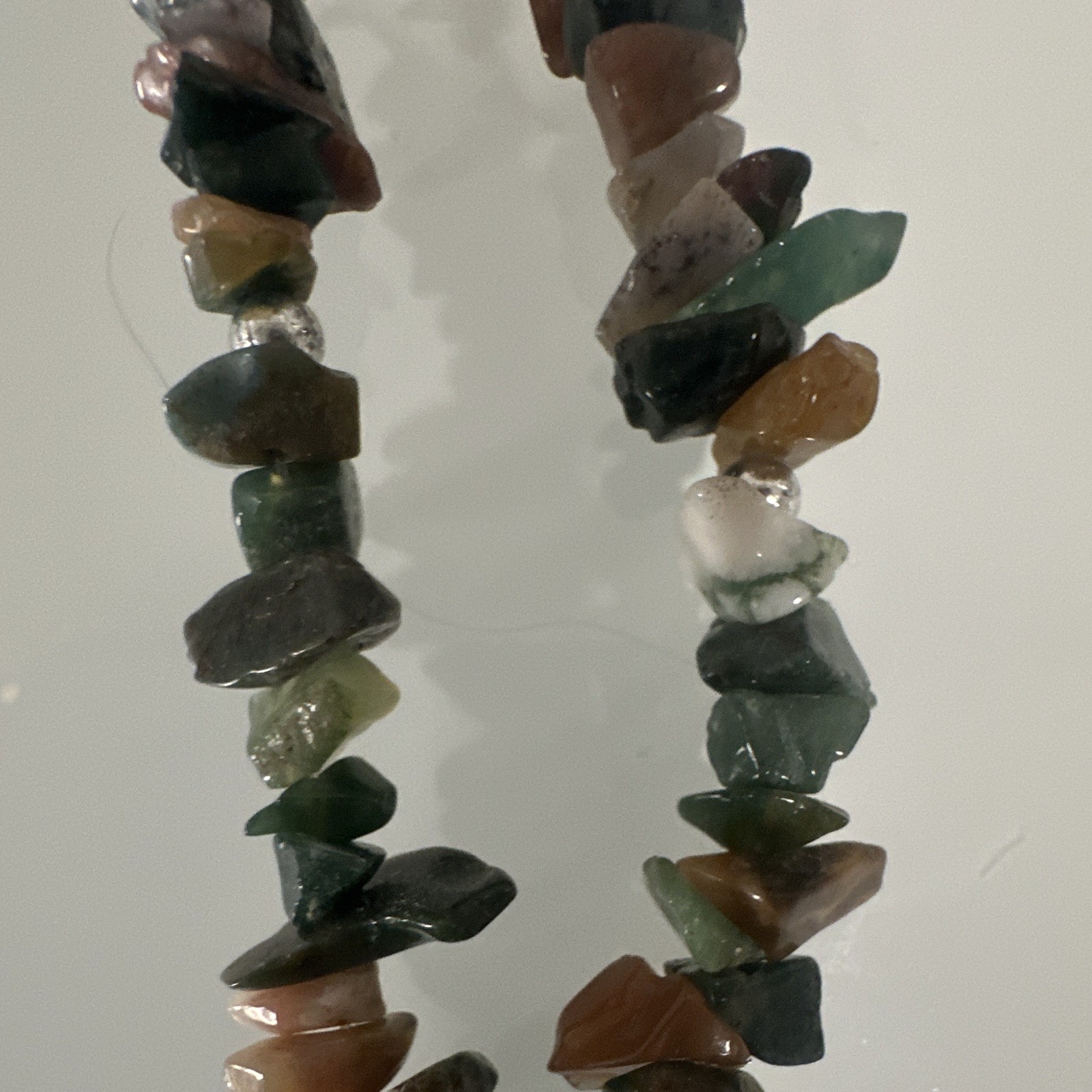 Vintage Fancy Jasper Gemstone Chip Necklace Green Slab Pendant Boho