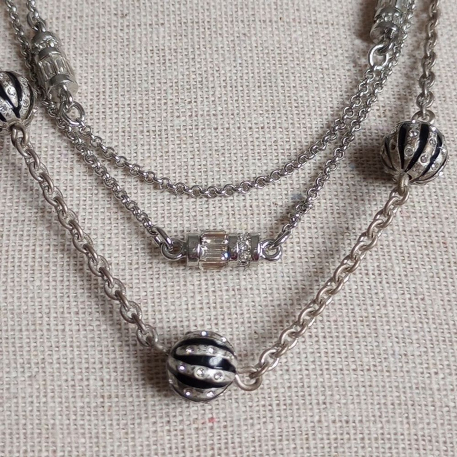 18in & 32in Set Of Fashion Necklaces Art Deco Style station Silvertone Crystal