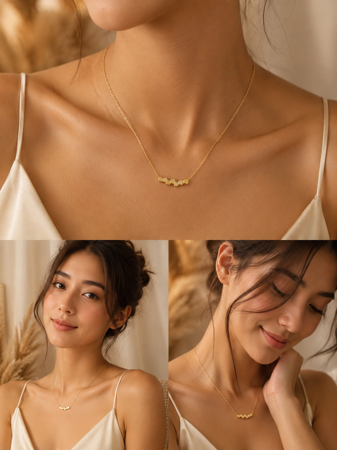 18K Gold Plated geometric honeycomb Pendant Necklace for Women Waterproof