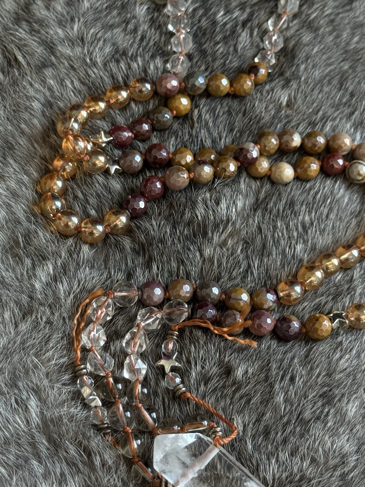 Clear quartz mookaite Jasper citrine Smokey quartz beaded mala necklace pendant