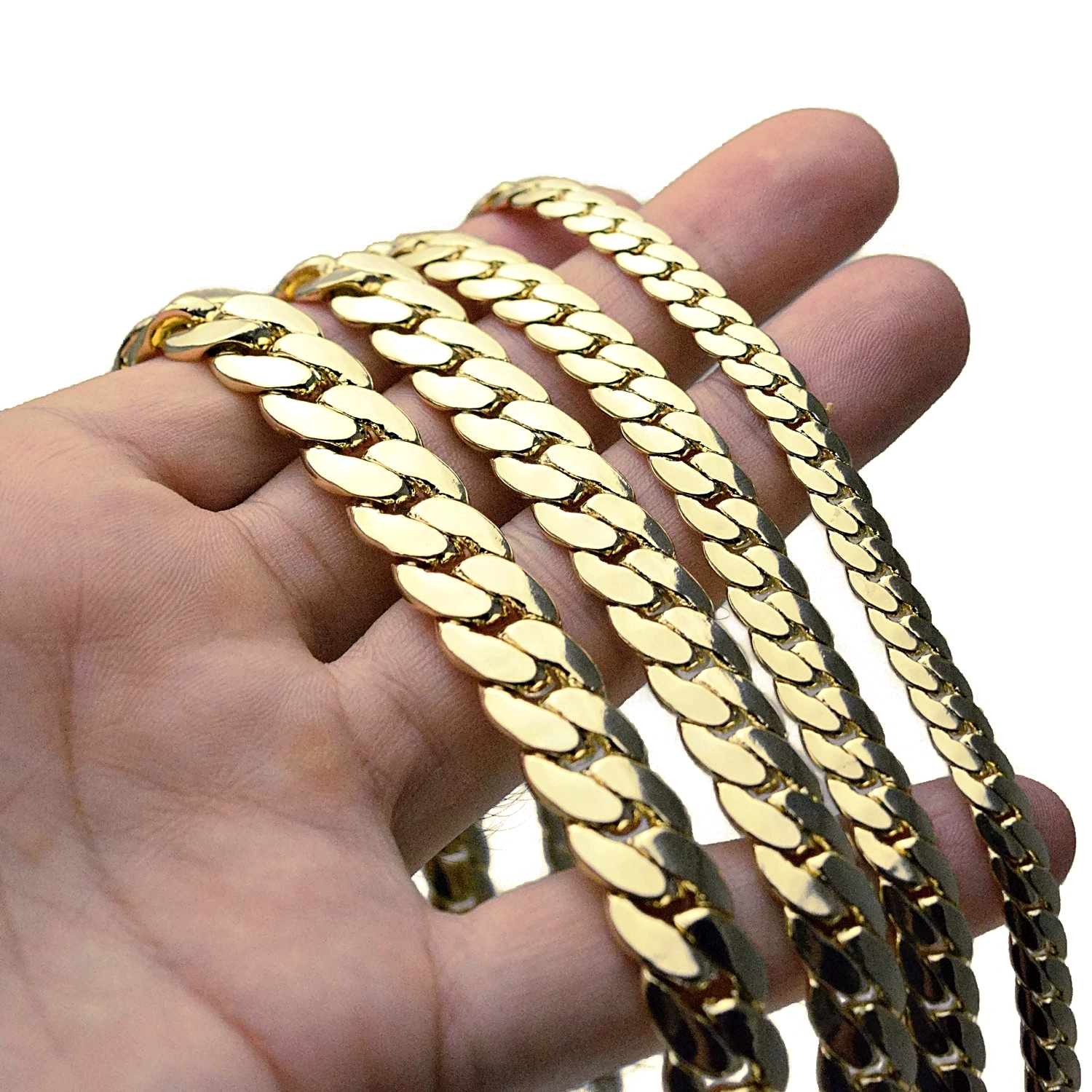 Miami Cuban Link Chain 14k Yellow Gold Plated 5-12 mm Wide 20″ 24″ 30″ Necklace