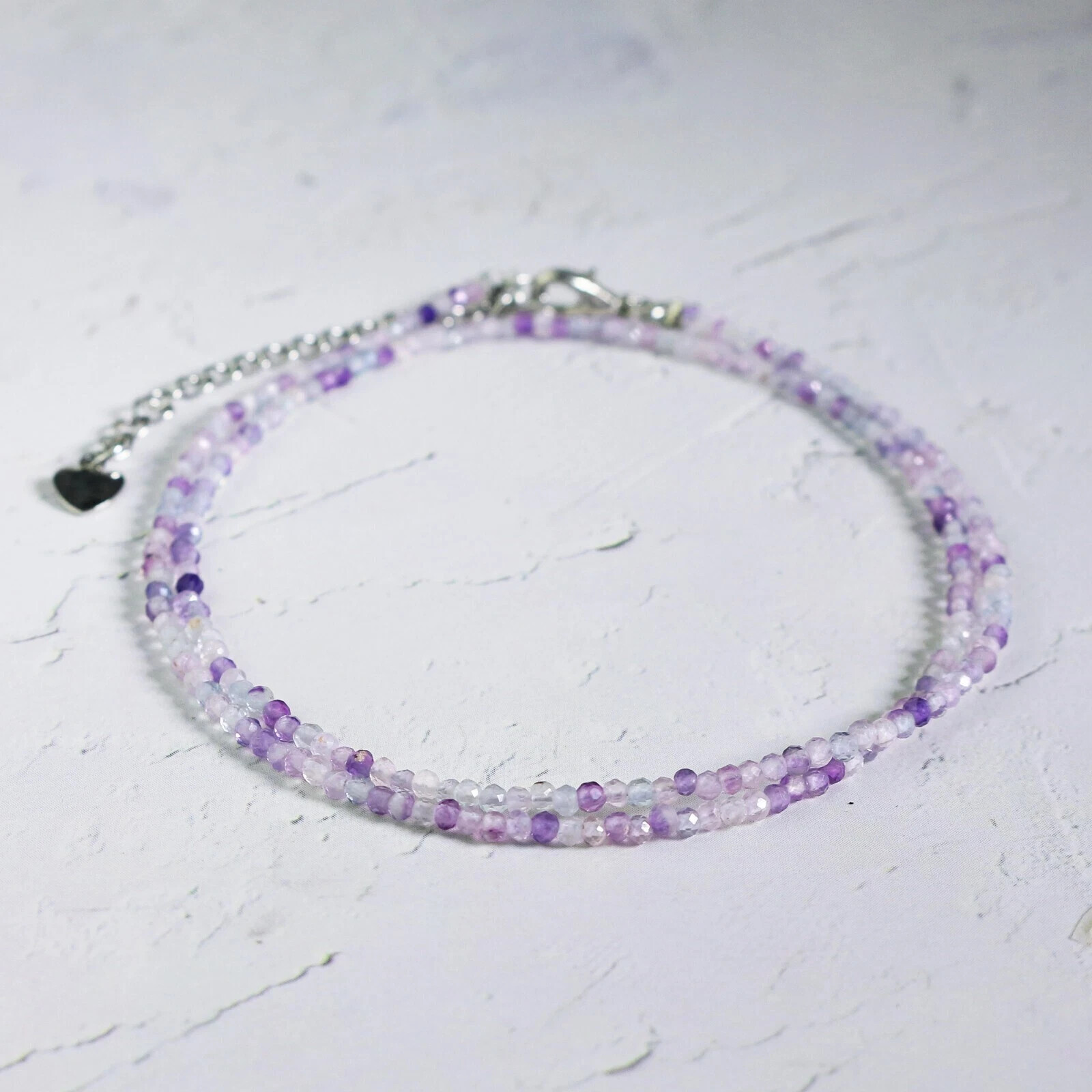 Natural Rainbow Fluorite Choker 2mm Crystal Gemstone Bead Dainty Choker Necklace