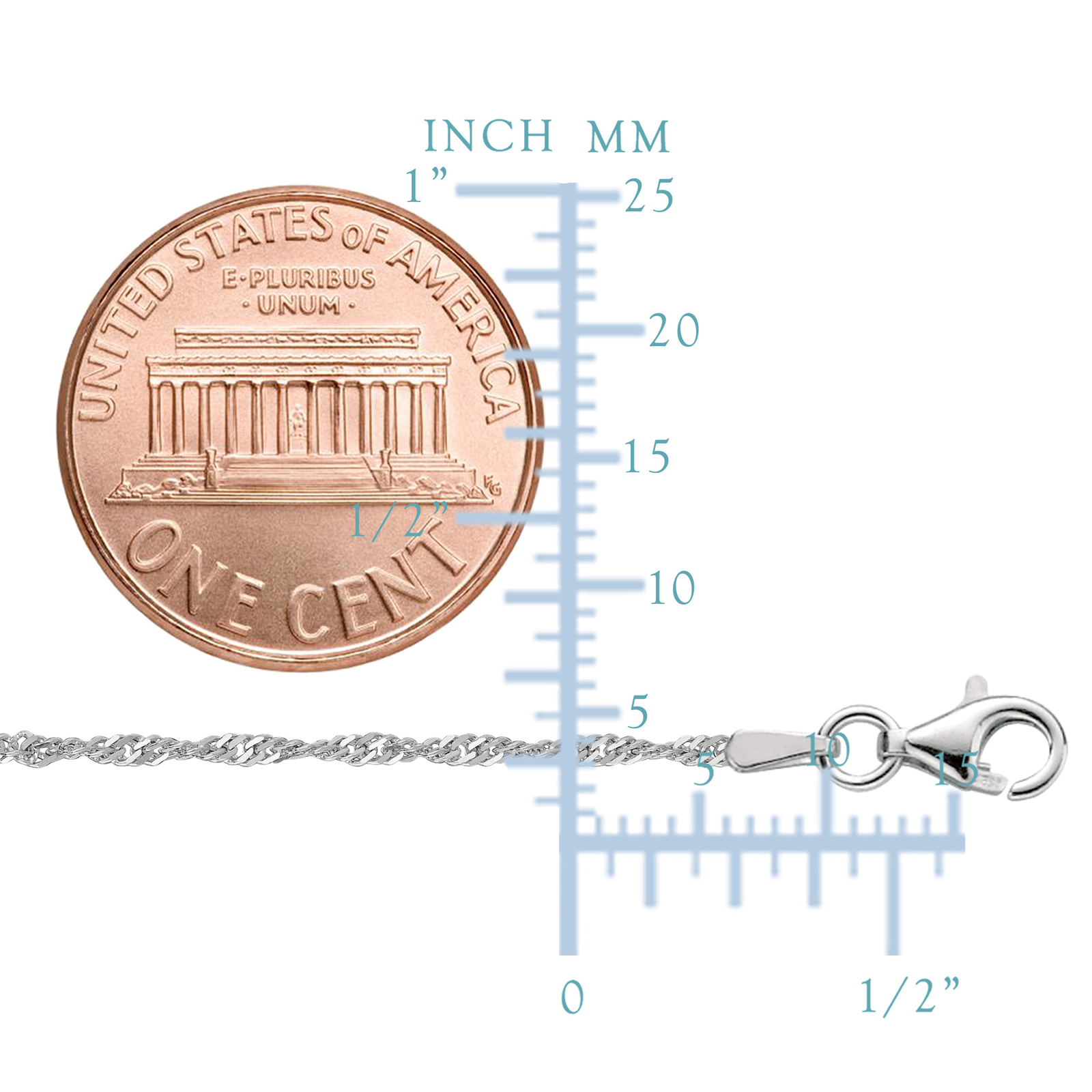 925 Sterling Silver Rhodium Plated Singapore Chain, Width, 1.6mm