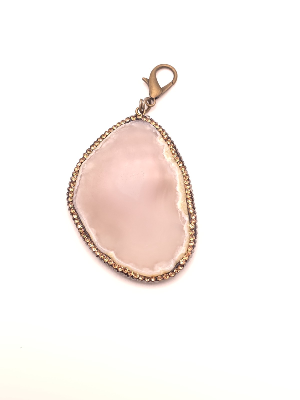 Pink Agate Freeform Pendant Charm Yellow Gold Plated Pavé Crystal Lobster