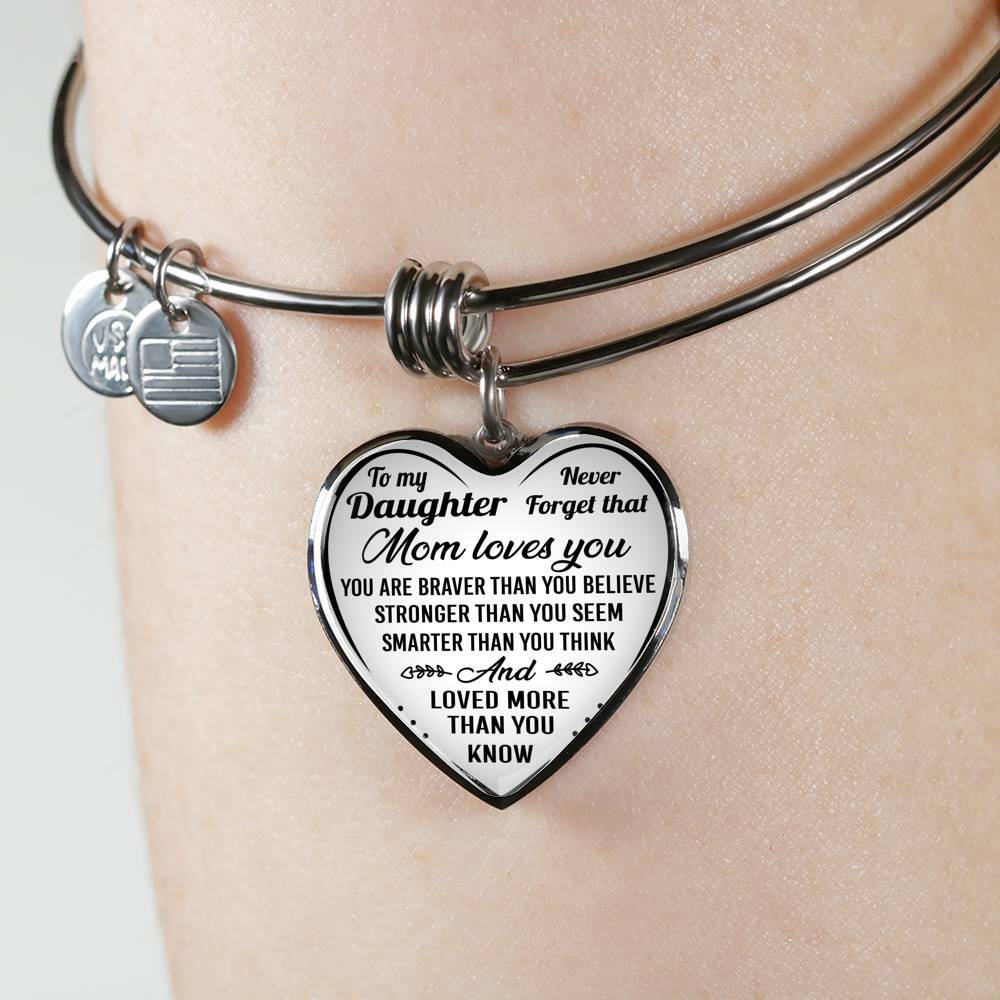 To My Daughter Mom Loves You Bracelet Bangle Heart Pendant Mother Daughter Gifts