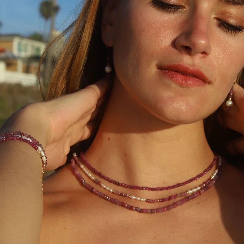 Natural Ruby Choker 2mm Crystal Gemstone Beads Dainty Choker Necklace Minimalist
