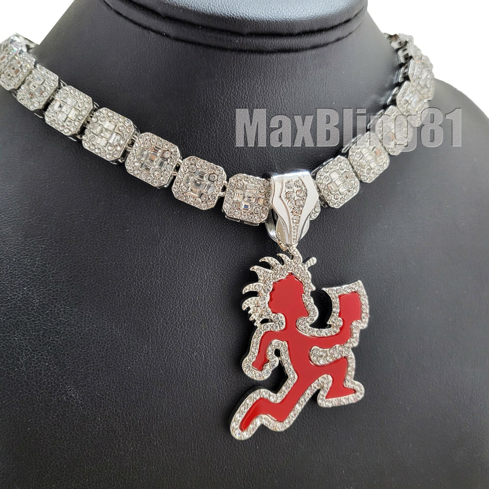 Silver plated HATCHET MAN Pendant 16″ 18″ 20″ Iced Baguette Stone Chain Necklace