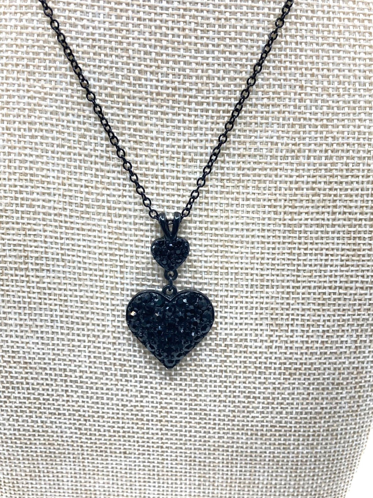 EXPRESS Modern Goth Y2K Style ALL Black Pendant Heart w/ Black Rhinestones