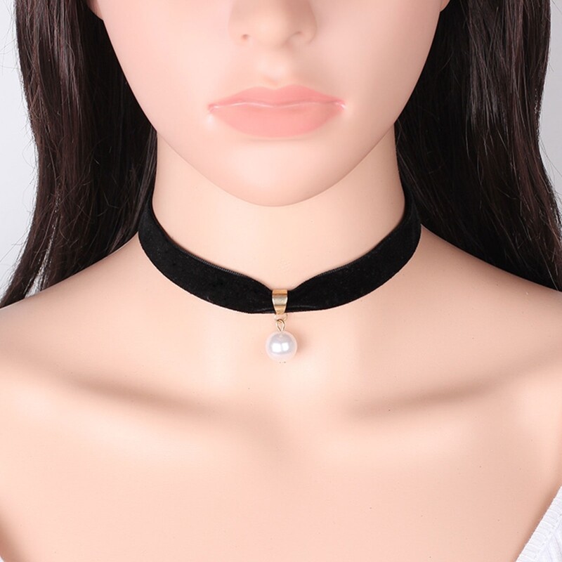 Black Velvet Choker Necklace Pearl Chocker Chokers Gothic Collar for Women Girl
