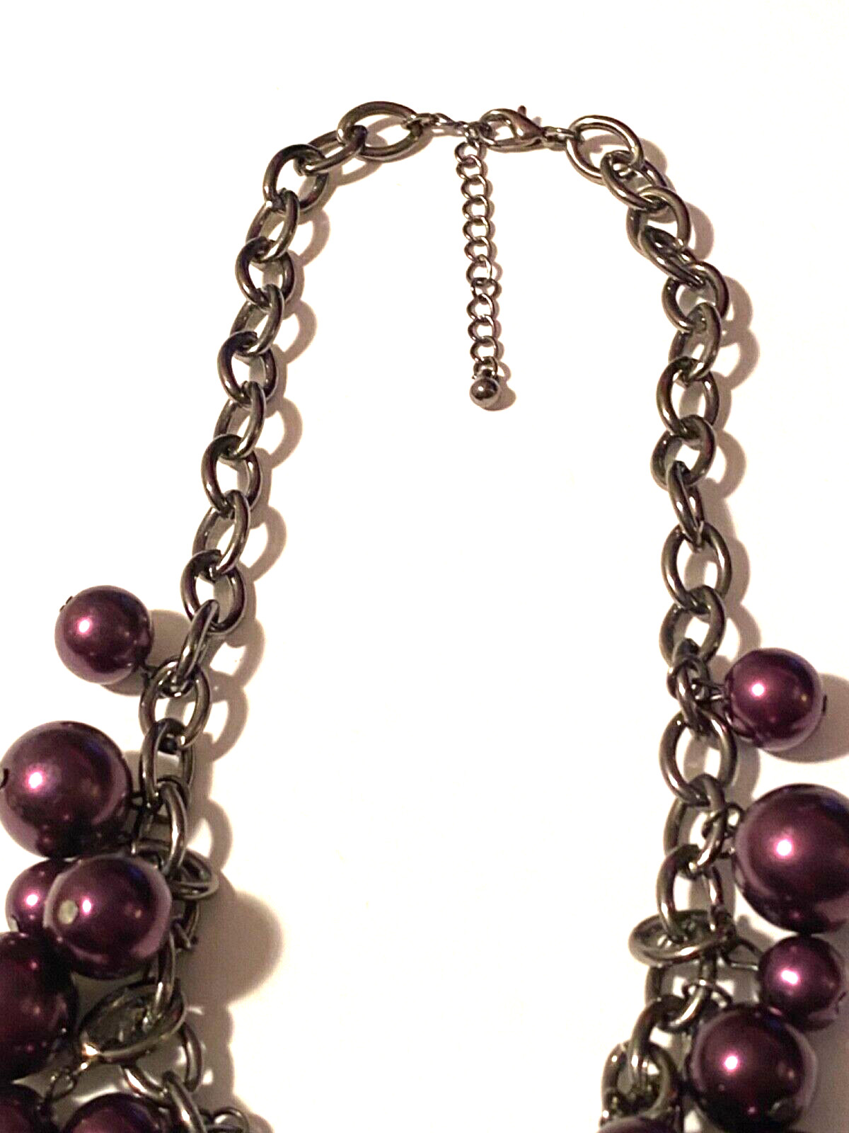 Shiny Blackened Silver Tone Chain Purple Beads 14 Inch
