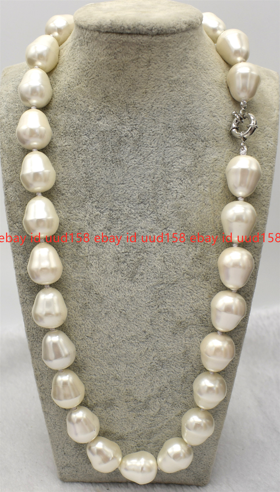 AAA++ LARGE FASHION 20MM SOUTH SEA WHITE BAROQUE SHELL PEARL NECKLACE 18-36″