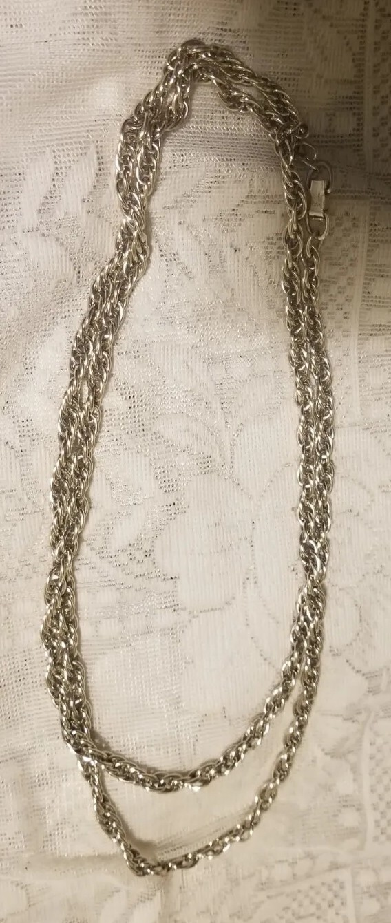 Vtg Western Germany Signed Necklace Silvertone Twist Smooth Texture 52″ Aluminu